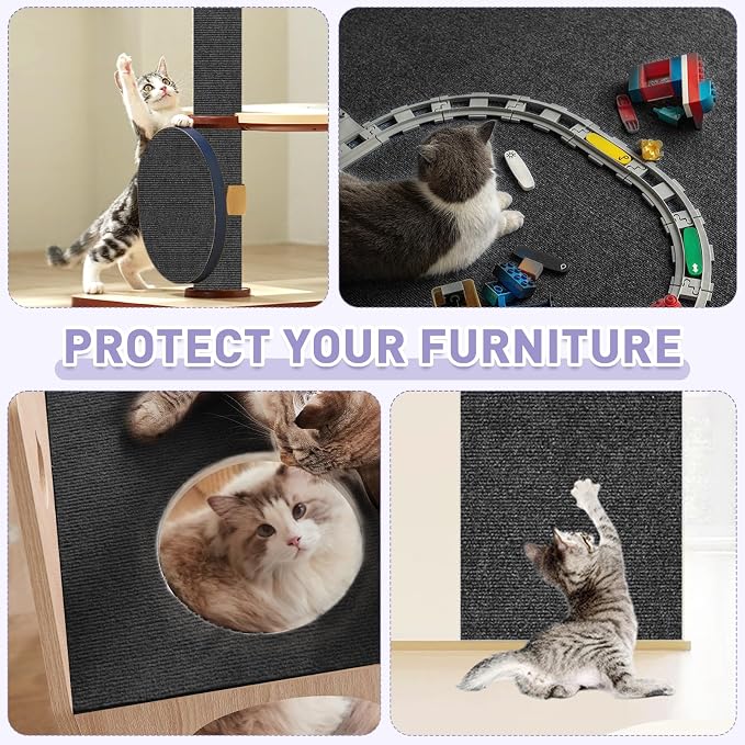 Cat Scratch Furniture Protector for Couch, Wall & Door Guard, Trimmable Self-Adhesive Scratch Pad, DIY Climbing Mat, Deterrent, Scratching Post Replacement (118''x15.8'', Gray) - Image 6