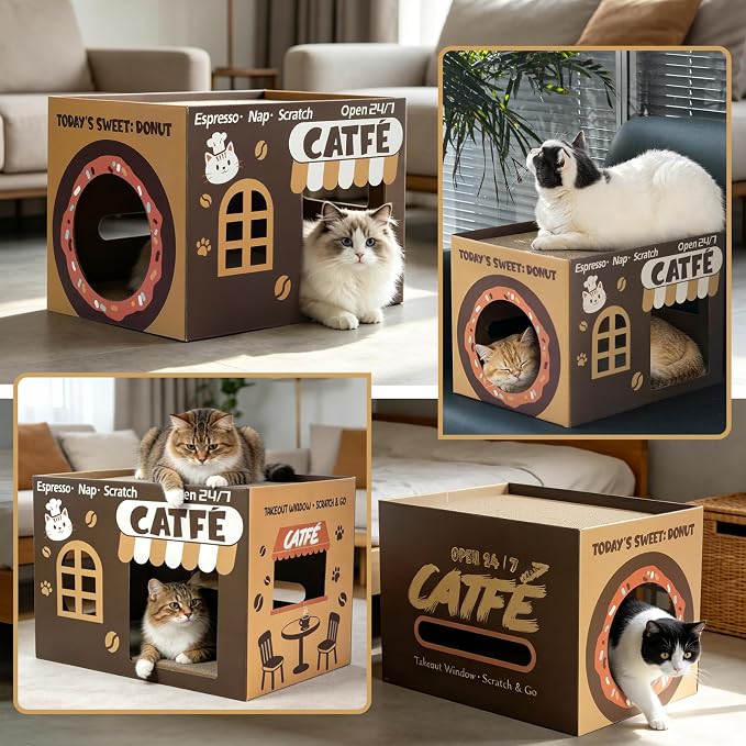 ARGOPET Cardboard Cat Scratcher House, Cozy Cardboard Design with 2 PCS Scratching Pads, Cat Scratcher Box & Bed, 17-Inch Corrugated Cat Scratcher, Safe and Secure for Kittens, Easy to Assemble（Brown） - Image 7