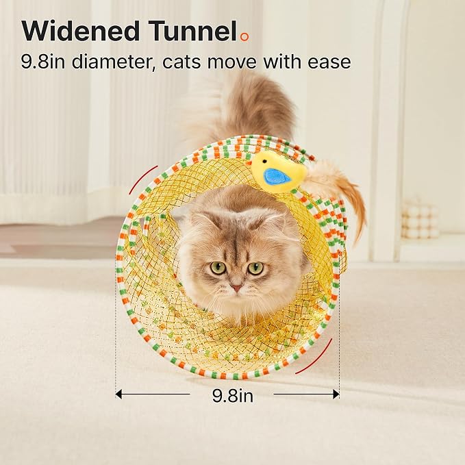 Potaroma Spiral Tunnel Cat Toy, Self Play Collapsible Spring Kitten Tunnel | For Indoor Cats, with Feather and Bell, 20 Inches Unfolded - Image 6
