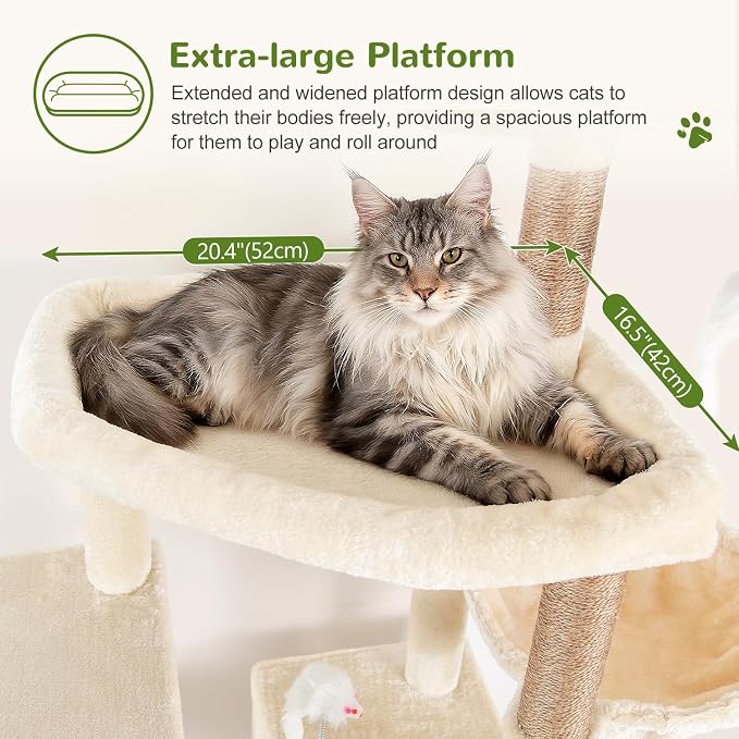 Globlazer Sturdy Cat Tree for Indoor Cats 20 lbs, S68, Beige | 68-inch Large Cat Tower for Adult Big Cats, Heavy Duty Cat Tree with Extra Large Platform, 5 Scratching Post - Image 2
