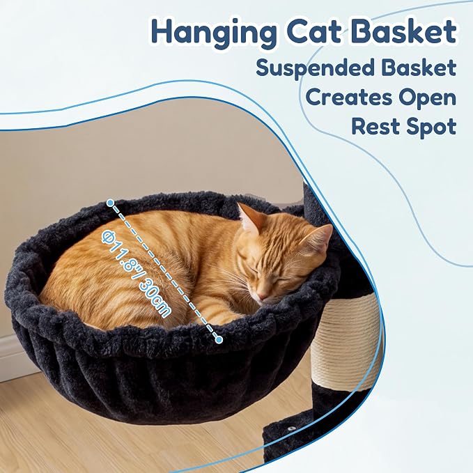 Heybly Cat Tree, Multi-Season Stable Cat Activity Tower, HCT207SG | Wooden Top Platform Cat Tower, Soft Plush Perch, Sisal Scratching Board, Cat Basket & Cozy Kitten Cat Condo, Smoky Gray - Image 7