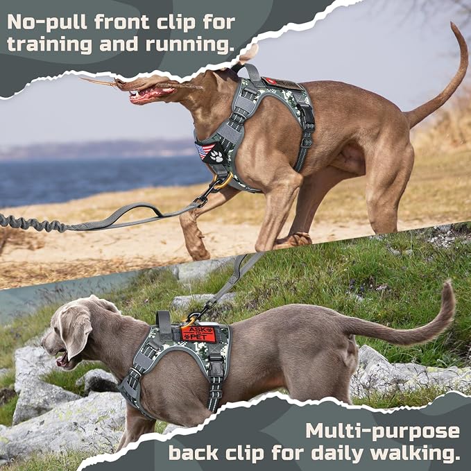 rabbitgoo Tactical Dog Harness for Medium, No Pull Military Service Vest | Molle & Handle, Heavy Duty, Adjustable, Reflective Straps, Easy Control for Training Walking, Grey Camo, Medium - Image 6