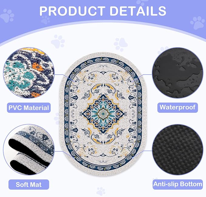 Bienbee Cat Litter Mat, 24" x 15" Dense Trapping Mesh for Litter Boxes | Litter Box Mat with PVC Mesh, Waterproof &Urineproof, Non-Slip Grip, Soft On Kitty Paws and Easy to Clean to Protect Floor - Image 3