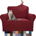 YEMYHOM Couch Cover Latest Jacquard Design High Stretch Sofa Chair Covers for Living Room, Pet Dog Cat Proof Armchair Slipcover Non Slip Magic Elastic Furniture Protector (Small, Christmas Wine Red) by YEMYHOM
