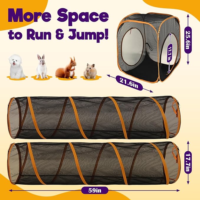 Outdoor Cat Enclosures with Tunnels, Rywell 10FT Cat Tunnel Outdoor with Cube, Portable Cat Playpen and Catio with Carry Bag for Multiple Cats - Image 5