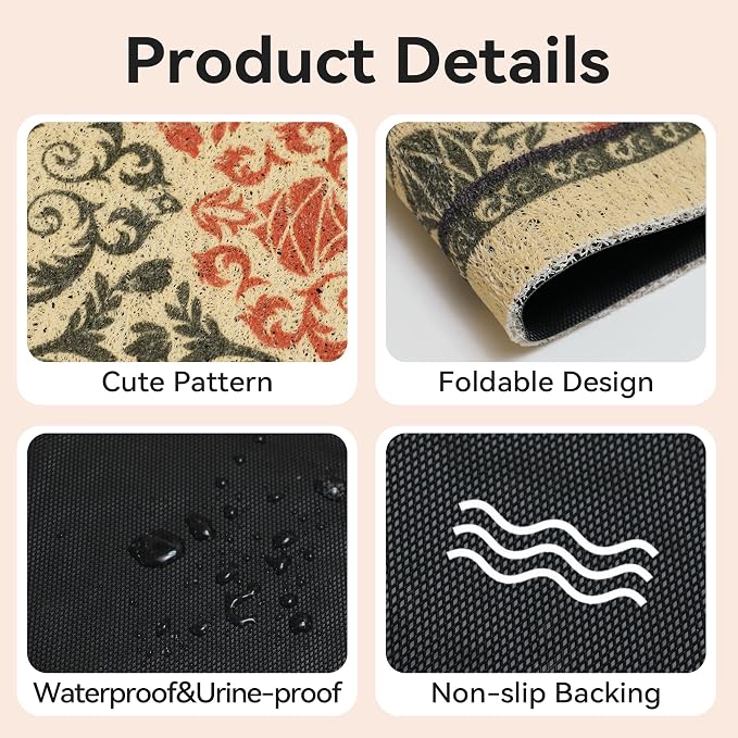 Cat Litter Mat,40"x30" High Density PVC Litter Trapping Mat, Non-Slip, Waterproof & Urine-Proof Litters Catcher Mats, Keep Floor Clean, Soft on Kitten Paws, Cat Essentials Brown-Green - Image 3