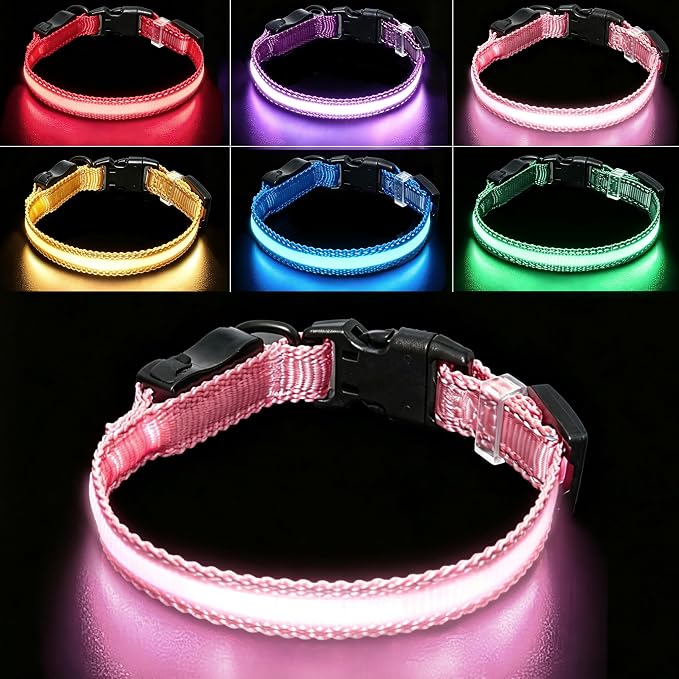 USB Rechargeable LED Dog Collar, Waterproof, Adjustable, Glowing, for Large Dogs, Night Walking, Camping, Jogging, Pink, L (Neck 18-28", Width 1") by Aiminto-Alwaysyourgoodmate