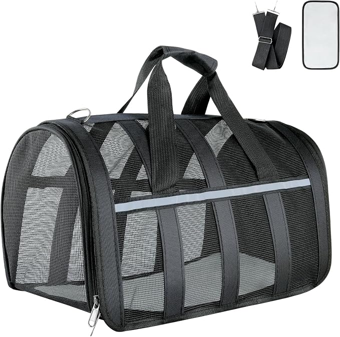 Soft Sided Pet Carrier, Airline Approved Dog Cat Travel Bag with Mesh Windows, Collapsible Portable Pet Carrier for Small Medium Dogs Cats (Black) by YooxArmor
