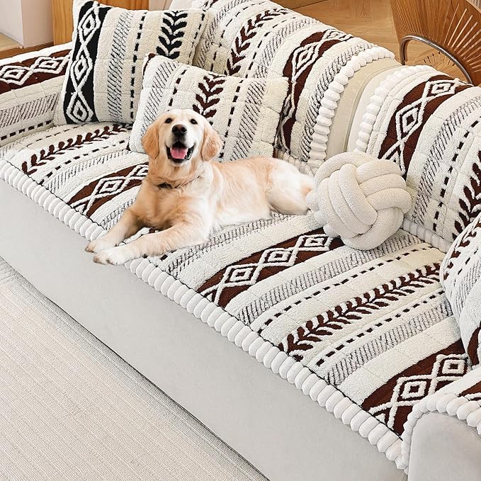 Couch Cover for Dogs, Washable Non-Slip Boho Geometric Pet Sofa Protector, Soft Sofa Slipcovers Cushion Protector for Dogs and Cats. (Coffee, 27.6" x 82.7" x 1.5") by Unknown