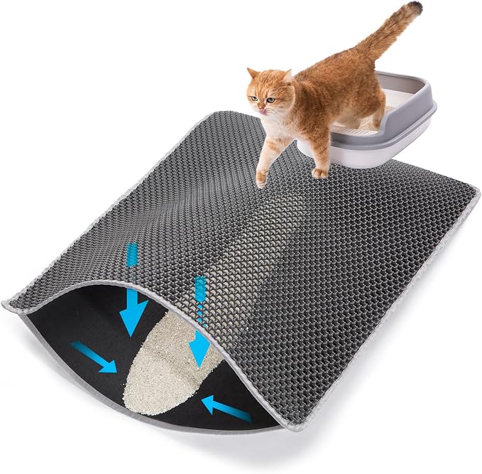 Cat Litter Mat Litter Trapping Mats, 25"x16" Cat Litter box Mat for Floor, 2 Layer Honeycomb Pet Litterbox Matt Catcher Rug, Waterproof Urine Proof, Non-Slip, Soft, Clean Easily, Small by USHARP