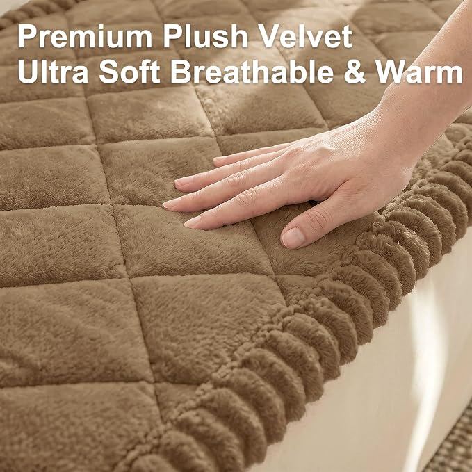 Smiry Non Slip Couch Cover for Dogs, Fuzzy Plush Pet Sofa Protector | Washable Furniture Cover for Large Dogs & Cats, Scratch & Dirt Resistant, For 3 Cushion Couch, Mocha Brown, 27.6"x88" - Image 5