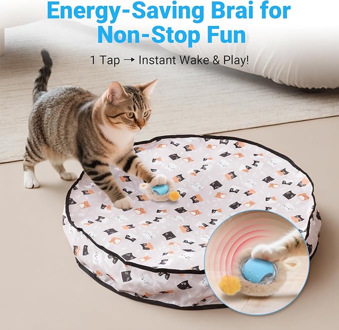 Cat Toys for Indoor Cats, Interactive Cat Toy for Adult Cats | Hide and Seek Play Mat for Bored Kittens, Automatic Rolling Ball with Real Bird Chirping, Motion Activated Rechargeable - Image 5