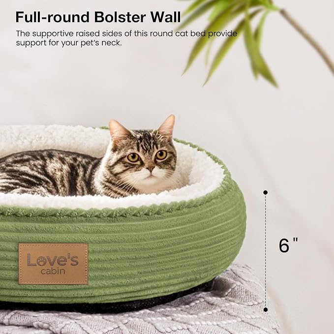 Love's cabin Round Donut Cat and Dog Cushion Bed, 20in Pet Bed for Cats or Small Dogs, Anti-Slip & Water-Resistant Bottom, Super Soft Durable Fabric Pet beds, Washable Luxury Bed Olive Green - Image 5