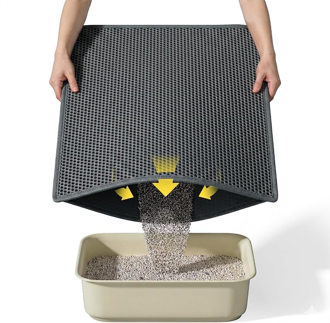 Cat Litter Mat, 30"x24", Waterproof, Easy to Clean (Black-1Pack) | Double-Layer Honeycomb for Effective Litter Trapping, Premium Durable EVA, Non-Slip, Paw-Friendly Soft Surface by Kaxionage