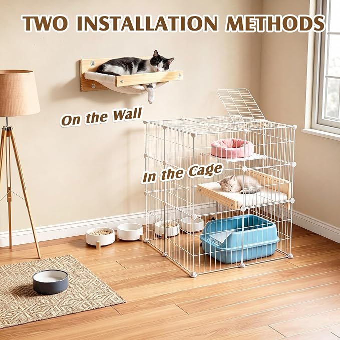 Aliceset Set of 2 Cat Hammock Wall Mounted, Wooden Mount Cat Furniture & Beds, Stable Wall Shelves for Large Cats Sleeping, Playing, Climbing, and Lounging - Image 3