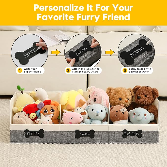 Qozary Large Dog Toy Basket with Diy Tag - Collapsible Dog Toy Bin, Fabric Personalized Dog Toy Box, Trapezoid Dog Toy Storage and Organizer for Pet Supplies - Image 3