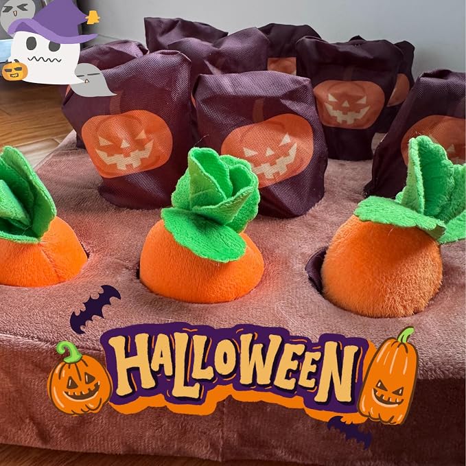 CECE PAW Carrot Patch Cat Toy Halloween Edition, Mat Pocket with Pumpkin Design, 12 Squeaky Carrot with Pockets and 4 Cute Catnip Toys for Indoor Cats Kicking and Biting - Image 2