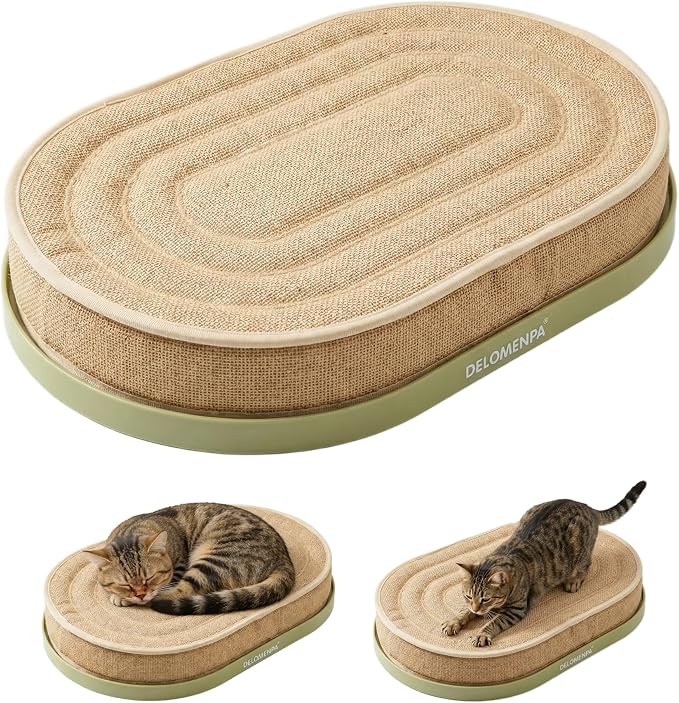 Large Sisal Cat Scratcher Lounge, 2-in-1 Cat Bed with Durable Base & Plush Foam Cushion, Non-Shedding Cat Scratching Pad for Indoor Cats,22"x14", No Mess Furniture Protector by HOME