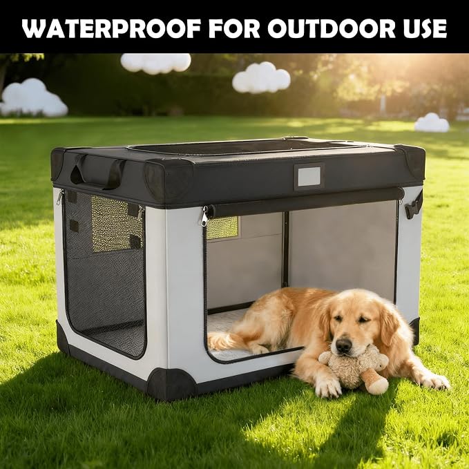 36 Inch Collapsible Travel Dog Crate Black&White with Sturdy Metal Frame | Waterproof and Easy to Clean，Home & Car Use，Soft Blanket and Foldable Bowl,Storage Bag,Signature Card,Portable for Camping - Image 8