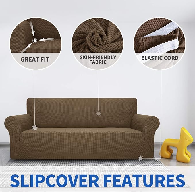 MAXIJIN Stretch Loveseat Sofa Slipcovers 1 piece Love Seat Couch Covers for 2 Cushion Couch Non Slip Sofa Cover Washable Dog Cat Proof Furniture Protector Pet Friendly (Loveseat, Brown) - Image 3