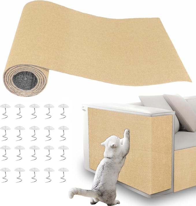 Cat Scratch Pad for Wall, Scratch Furniture Protector(78.7”×15.8”) | Cuttable and Adhesive Cat Scratching Mat, Fun Interactive Scratcher (Khaki) by Unknown