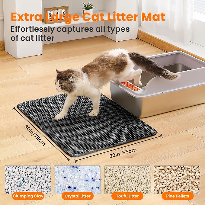 Extra Large Cat Litter Mat, Double Layer Honeycomb Design | 30x22”, Reduces Litter Tracking, Easy to Clean, Waterproof, Non-Slip, Soft on Paws, Scratch Resistant, Black, XL - Image 2