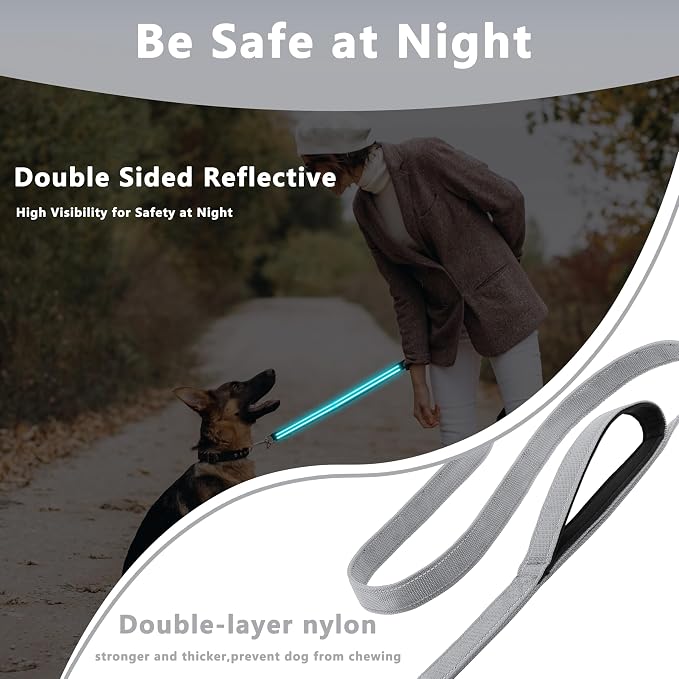 Dog Leash 6ft Long,Double Handle Dog Leash for Control Training | Heavy Duty Dog Leads with Traffic Padded Handles, Reflective Leashes for Small Medium Large Dogs(6ft, Grey) - Image 4
