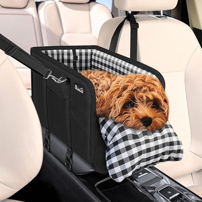 SlowTon Console Dog Car Seat, Dog Booster Seat for Small Dogs Under 11lbs | Portable, Safety Features for Anti-Collapse, Hard Bootm for Excellent Support, with Washable Cushion Built in Seat Belt by SlowTon