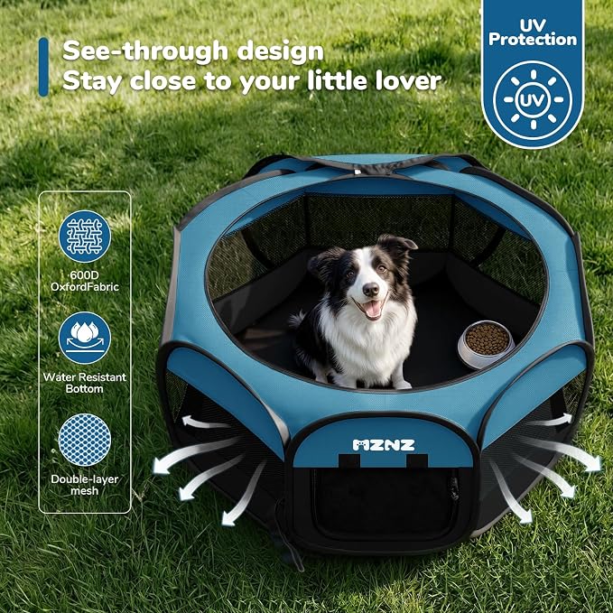 Dog Cat Small Animal Puppy Playpen Crate, Large, Blue Black | Portable Pop Up Pet Cage Enclosure Tent Kennel Indoor Outdoor with Carrying Case, No Assembly, Camping Use - Image 6
