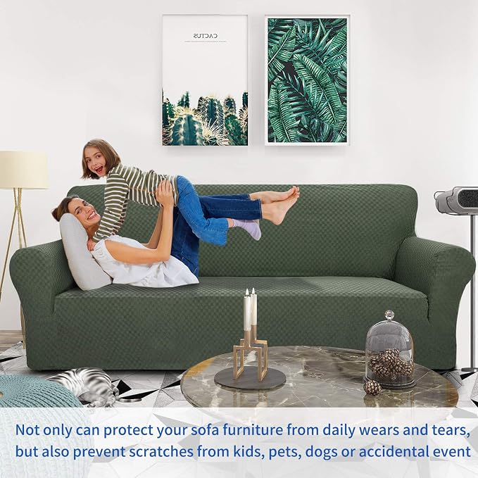 ZNSAYOTX 1 Piece Jacquard Couch Covers for 3 Cushion Couch High Stretch Sofa Cover for Pets Dogs Anti Slip Extra Large Sofa Slipcovers Furniture Protector (XL Sofa, Army Green) - Image 2