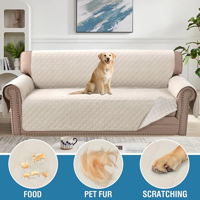 H.VERSAILTEX Sofa Cover, 100% Waterproof Slipcover Furniture Protector, Washable Couch Cover with Non-Skid Backing and Elastic Straps for Kids, Dogs, Pets(Oversized Sofa, Coconut Milk) - Image 3