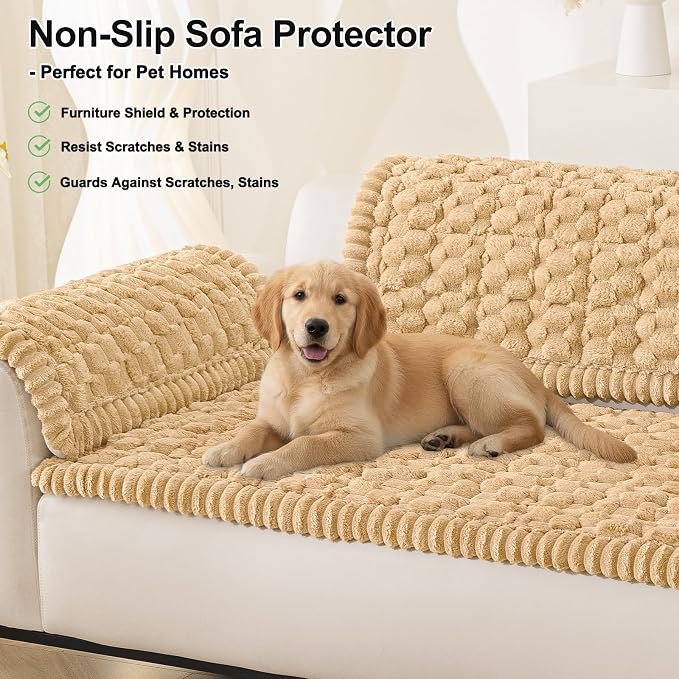 Smiry Non Slip Couch Covers for Dogs, Scratch Resistant Pet Sofa Protector | Machine Washable Soft Fuzzy Thick Furniture Cover for Sofa Loveseat Sectional Large Dogs, Camel, 27.6" x 47" - Image 10