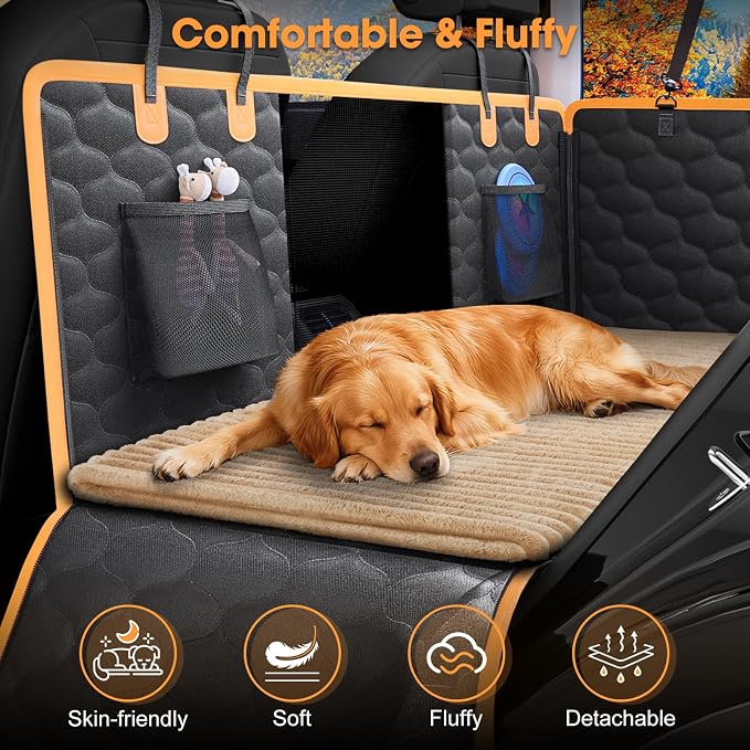 FURTIME Backseat Pet Bed Mat, Non-Slip Washable Dog Bed for Car Back Seat | Travel Pet Mat with Removable Cover, Dog Seat Covers Protector Fit for Backseat Extenders and Trucks SUVs, 54"x 24.8", Brown - Image 5