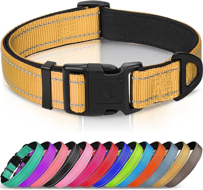 Joytale Reflective Dog Collar, Adjustable Neoprene Padded, Khaki S | Breathable Nylon for Small Dogs, No Chafing on Daily Walks and Training, Gentle on Neck, Secure Metal D-Ring, Night Safety by Joytale