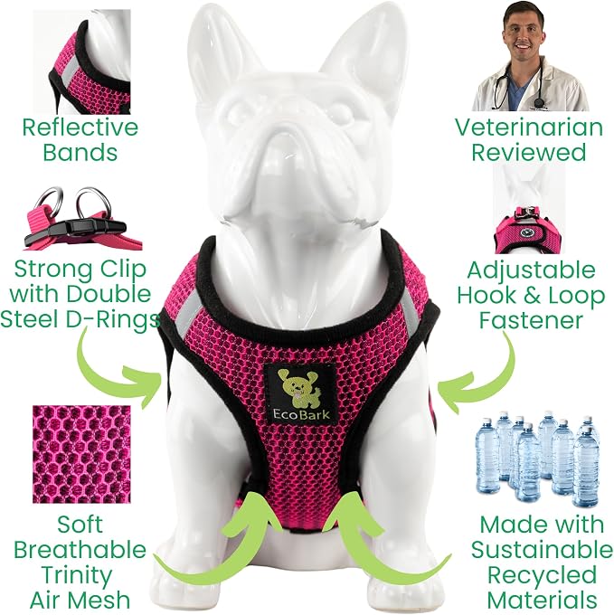 EcoBark Teacup Dog Harness, Soft Toy Breed Step in Vest Body Halter, XXXS | Tiny & Mini Puppy Harnesses for Under 5 lbs, Fuchsia Pink, No Choke & Breathable Mesh, Escape Proof & Recycled Strap - Image 4