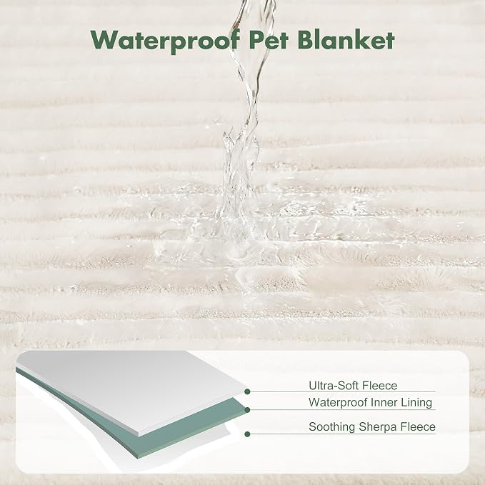 Waterproof Dog Blanket for Couch - Washable Medium Pet Blanket for Furniture Protector, Cozy Fleece Calming Dog Crate Blankets for Indoors & Outdoors, Cream, 30"x40" - Image 3