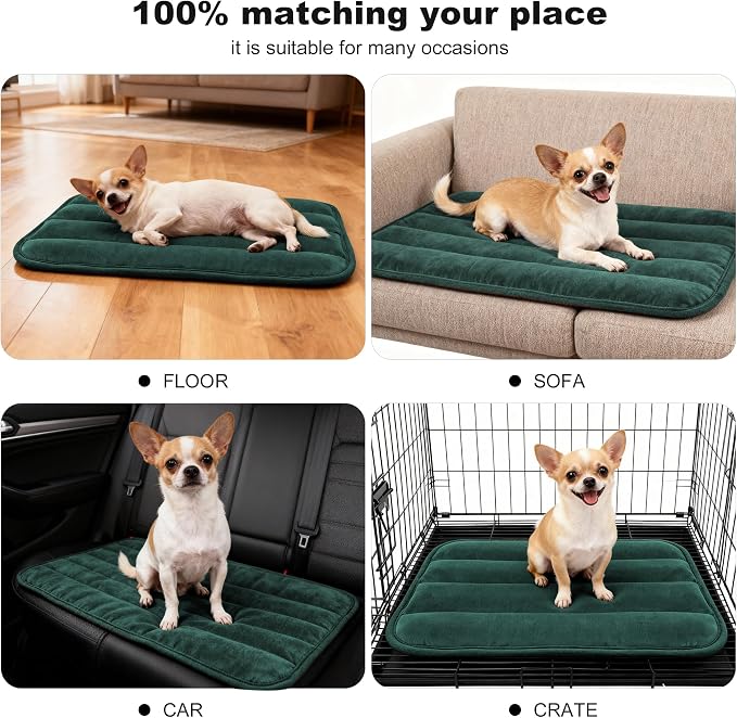 pobopobo Dog Crate Pad, Ultra Soft & Anti-Slip Kennel Mat, Secure Fit for Metal Crates & Dog Cages, Washable Cozy Bed for Small Medium Large Dogs (Green, S(23"*14"*1.5")) - Image 8