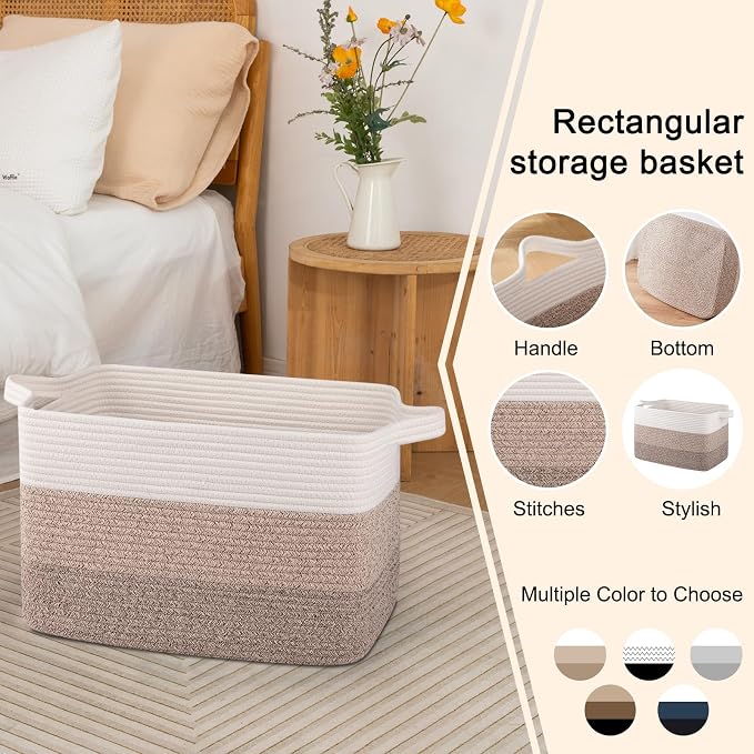 OIAHOMY Woven Blanket Basket Laundry Basket Dog Toy Basket Gradient Brown | Large Storage Basket,Baby Basket,Toy Storage,Woven Rope Basket for Blankets,Blanket Storage for Living Room - Image 5