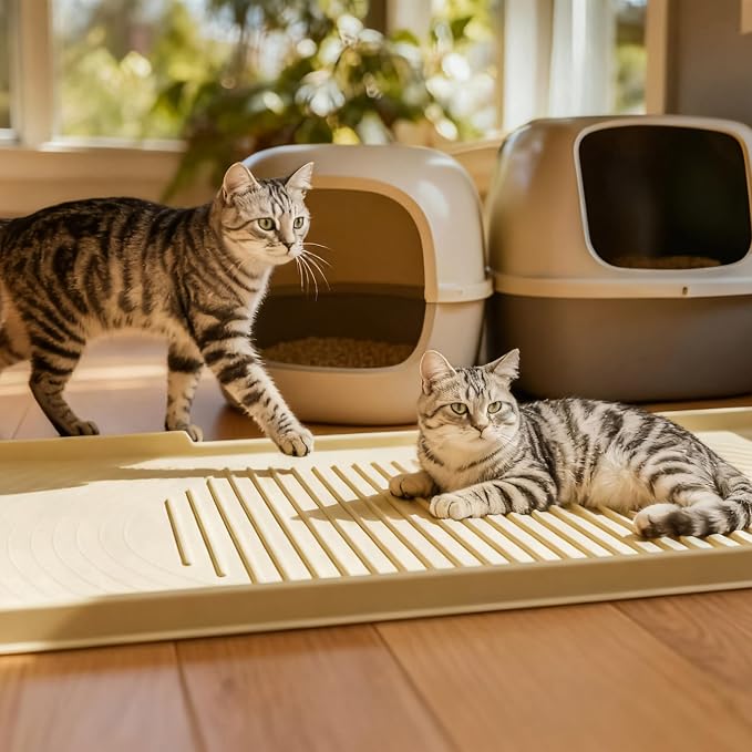 ISSEVE XXL Cat Litter Mat, Extra Large Silicone Litter Box Mat, Beige | 54" x 27.5" XXL, 1.38" Raised Edge, Urine Proof, Litter Trapping Mat for Scatter Control, Soft on Kitty Paws, Protect Floor - Image 7