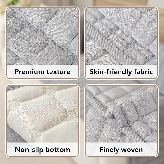 Velvet Washable Couch Cover for Dog,L Shape Sofa Cover for Pets. | 27.6"x82.7",Light Grey,Sectional Couch Cover,Soft Velvet,Non-Slip,Furniture Protector,quilted - Image 5