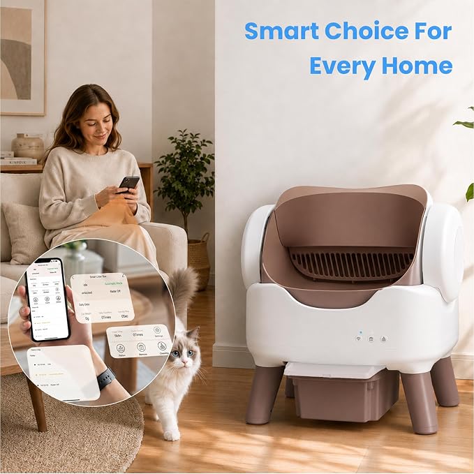 RPZ Automatic Cat Litter Box with APP Control, Open-top Design, 360° Safety Sensors, Self Cleaning Cat Litter Box for Multiple Cats, Litter Mat & 2 Rolls Refill Bags Included - Image 6