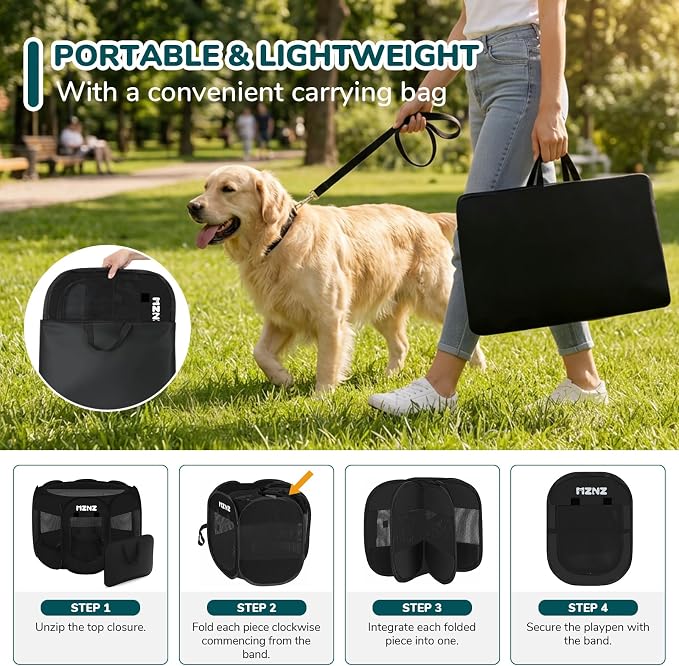 Dog Cat Small Animal Puppy Playpen Crate, Small, Whole Black | Portable Pop Up Pet Cage Enclosure Tent Kennel Indoor Outdoor with Carrying Case, No Assembly, Camping Use - Image 5