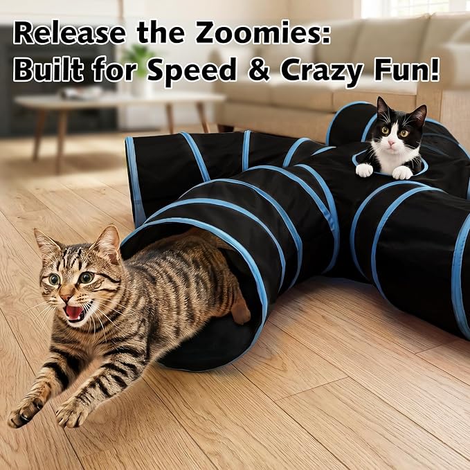 Joytale Cat Tunnel for Multiple Cats, 5-Way Indoor Tube Toy to Chase & Hide | Bell ball & Toy Mouse Included; Peekaboo Hole; Pops Open & Folds Into Zip Bag; Fits Cats to ~12 lb; Kittens & Rabbits Too - Image 9