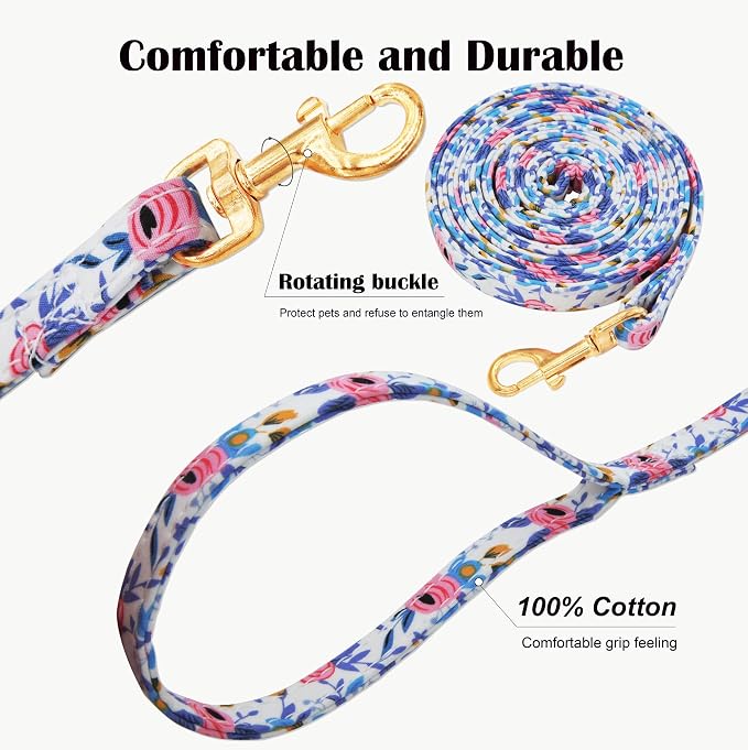 No Pull Dog Harness Adjustable Small Dog Harness and Leash Set, Lightweight and Soft Dog Harness No Choke Escape Proof Pet Harness Vest (Blue Rose, S) - Image 3