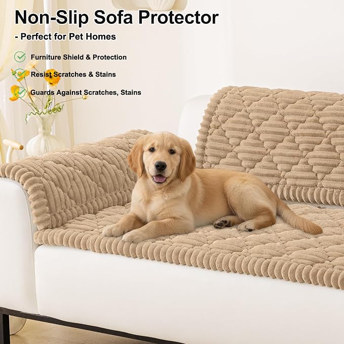 Smiry Couch Cover for Dogs Washable, Non Slip Fuzzy Pet Sofa Protector | Soft Thick Furniture Cover for Sofa, Loveseat and Sectional, Scratch & Pet Hair Resistant (Khaki, 27.6" x 70.9") - Image 11