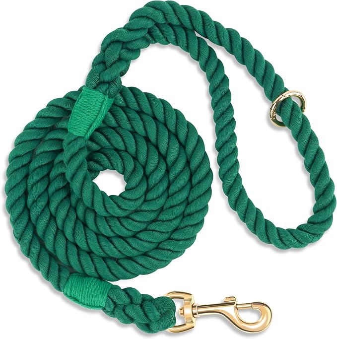 5 FT Handmade Rope Dog Leash for Small Medium and Large Dogs | Soft and Comfortable Grip, New Golden Heavy Duty Metal Clasp, Dark Green by PetsGoodFriend