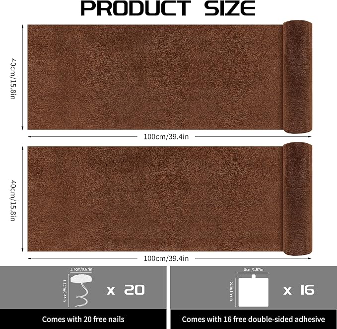 2 Pcs 78.8"x15.8" Cat Scratch Mat, Cat Scratch Couch Furniture Protector, Trimmable Self-Adhesive Cats Scratch Pads, DIY Cat Scratcher for Wall Protector and Covering Cat Tower (Brown) - Image 2