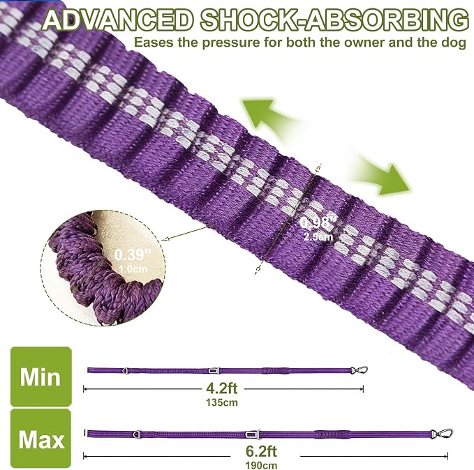 Dog Leash Heavy Duty, Reflective Bungee Leash Seat Belt for L Dogs Purple | 4-6FT Strong Shock Absorbing Tactical with 2 Padded Handles, Dog Tug Lead for Large XL Dogs Walking Running Training - Image 4