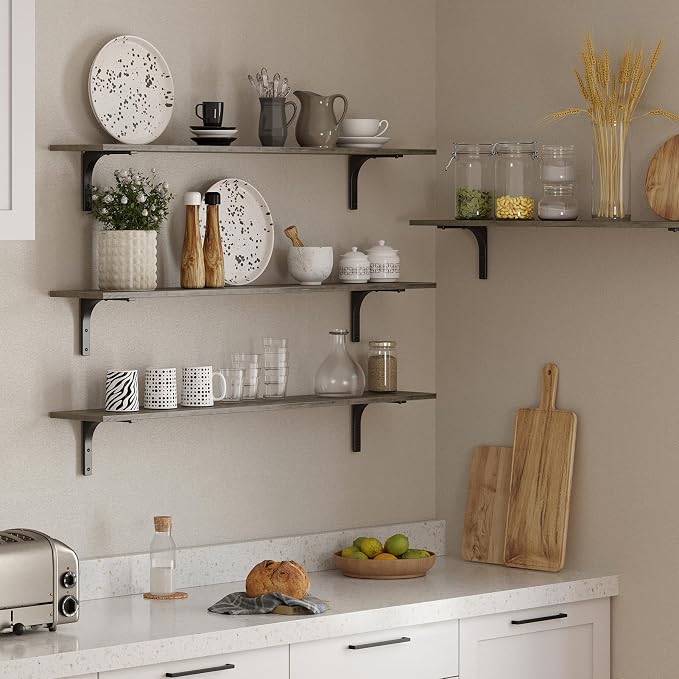 Long Wall Shelves, 55.1Inch Wooden Wall Mounted Shelves, Set of 2 | Large Floating Book Shelf with Metal Bracket, Easy Assembly, Max Load 33lbs, Wall Storage Ledges, Bedroom/Bathroom, Gray Wash - Image 5