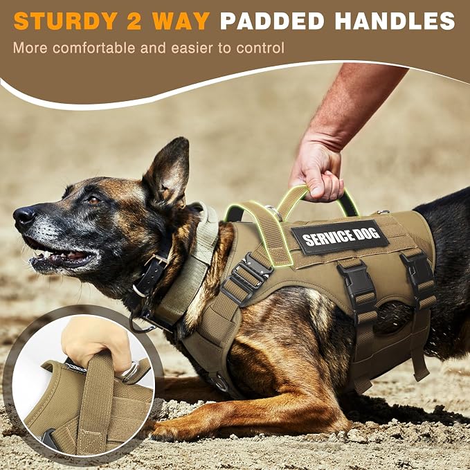 Service Dog Vest Harness for Large Dog, Tactical Working MOLLE Vest with 10 Pet Patches, No Pull Heavy Duty Harness for Training Walking - Image 6